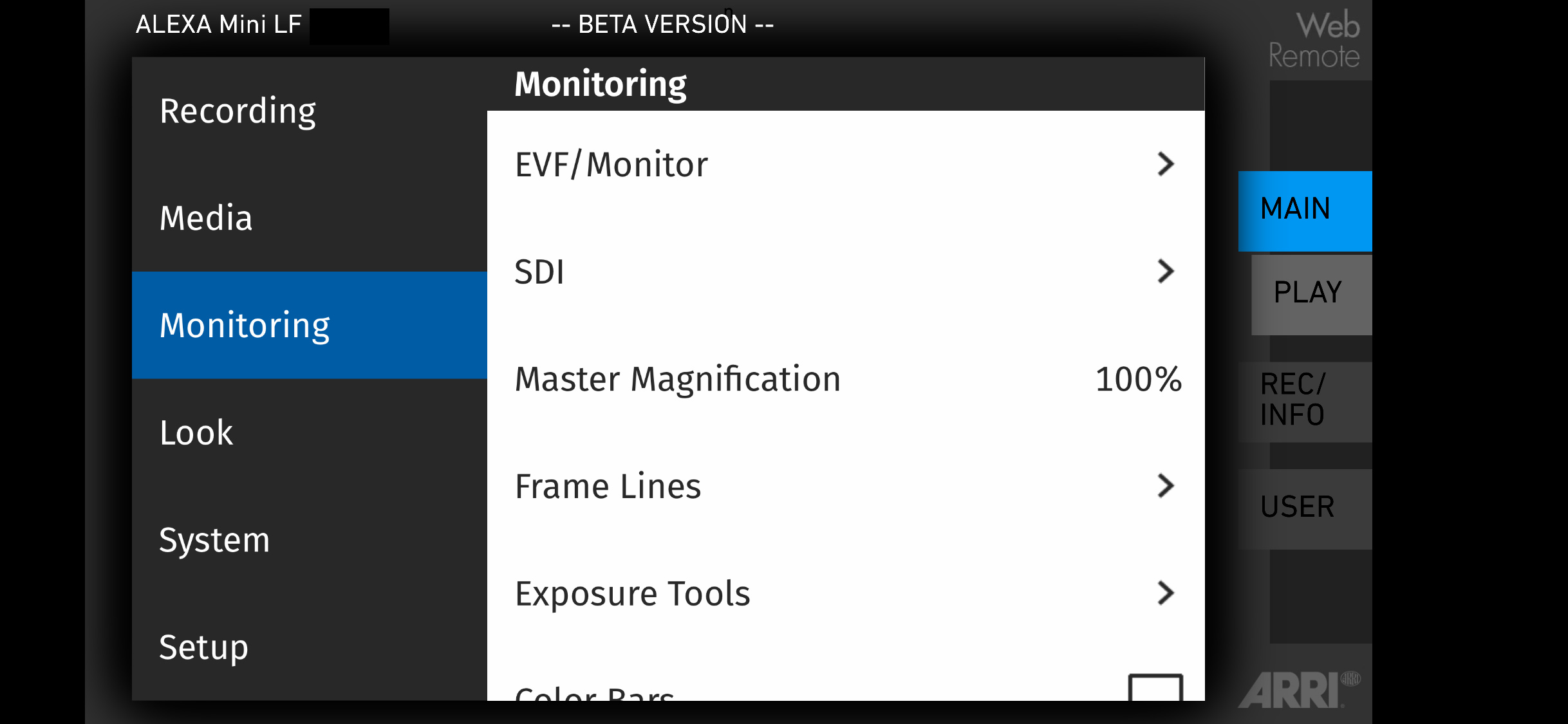 ALEXA Mini LF interface on iPhone