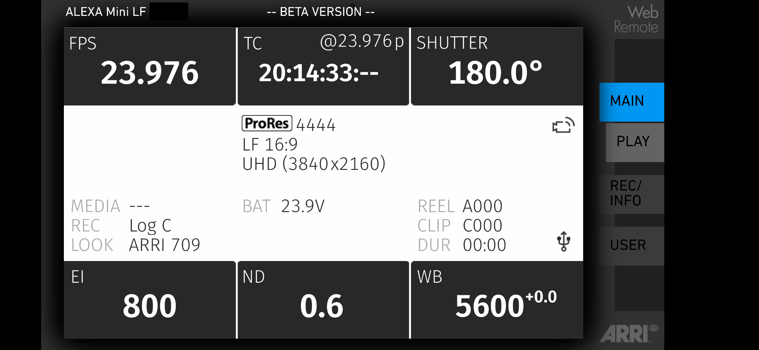 ALEXA Mini LF interface on iPhone