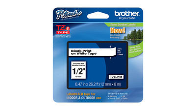 Brother P-Touch Label Tape - 1/2", Black on White