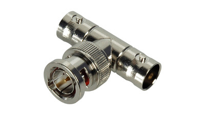 BNC Barrel T-Connector - Male BNC to (2) Female BNC, 75 Ohm