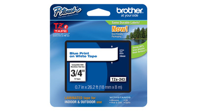 Brother P-Touch Label Tape - 3/4", Blue on White