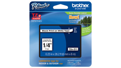 Brother P-Touch Label Tape - 1/4", Black on White