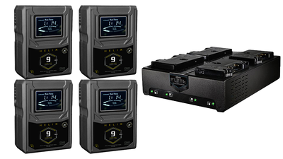 Core SWX 4x HLX-9AG Batteries and FLEET-Q4A Charger Bundle (Gold Mount)